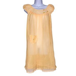 Vintage 60s Womens Babydoll Nightgown M Peach Short Sleeve Semi Sheer